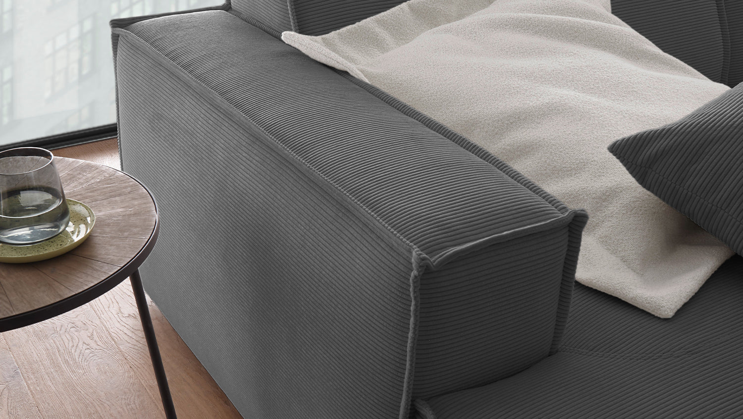 KAWOLA Big Sofa SAMU Feincord anthrazit