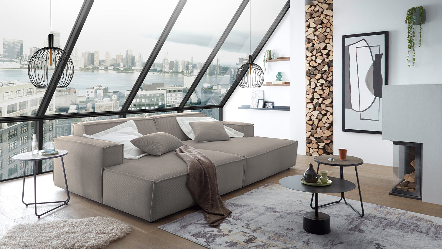 KAWOLA Big Sofa SAMU Feincord grau