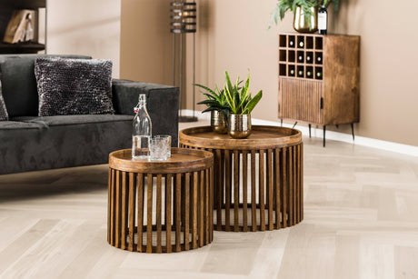 KAWOLA Couchtisch LANI Set 2-tlg. Mangoholz braun Fuß rund