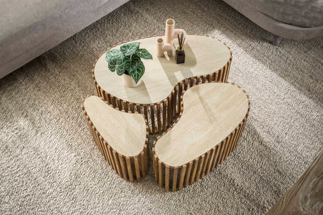 KAWOLA Couchtisch LIMAY Set 3-tlg. Keramik weiß