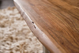 KAWOLA Couchtisch LORE massiv mit Baumkante Fuß silber