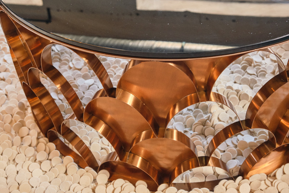 KAWOLA Couchtisch MEDINA Tisch Glas Gestell rosé gold