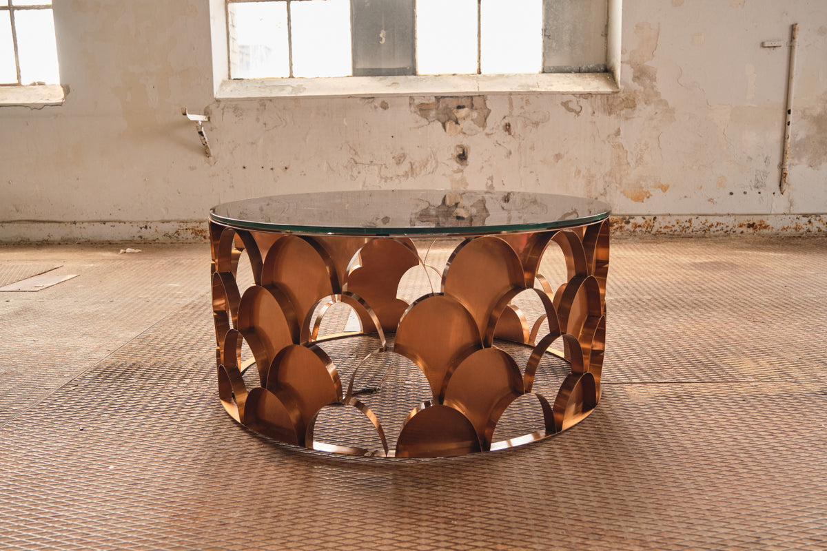 KAWOLA Couchtisch MEDINA Tisch Glas Gestell rosé gold