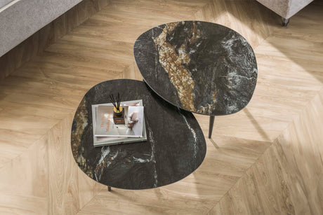 KAWOLA Couchtisch PONTE Set 2-tlg. Keramik schwarz oval