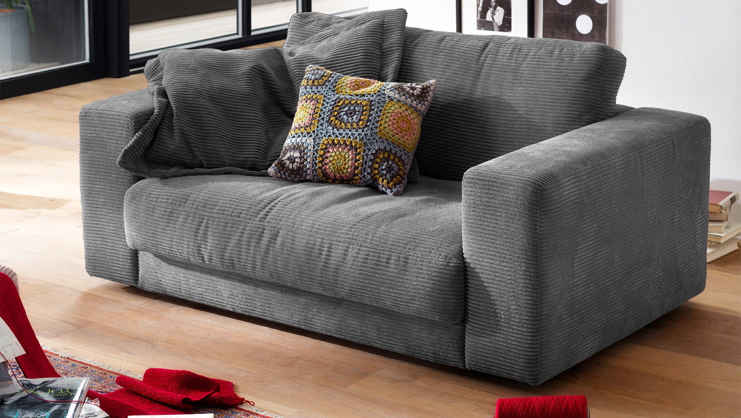 KAWOLA Doppelsessel MADELINE Loveseat Cord grau