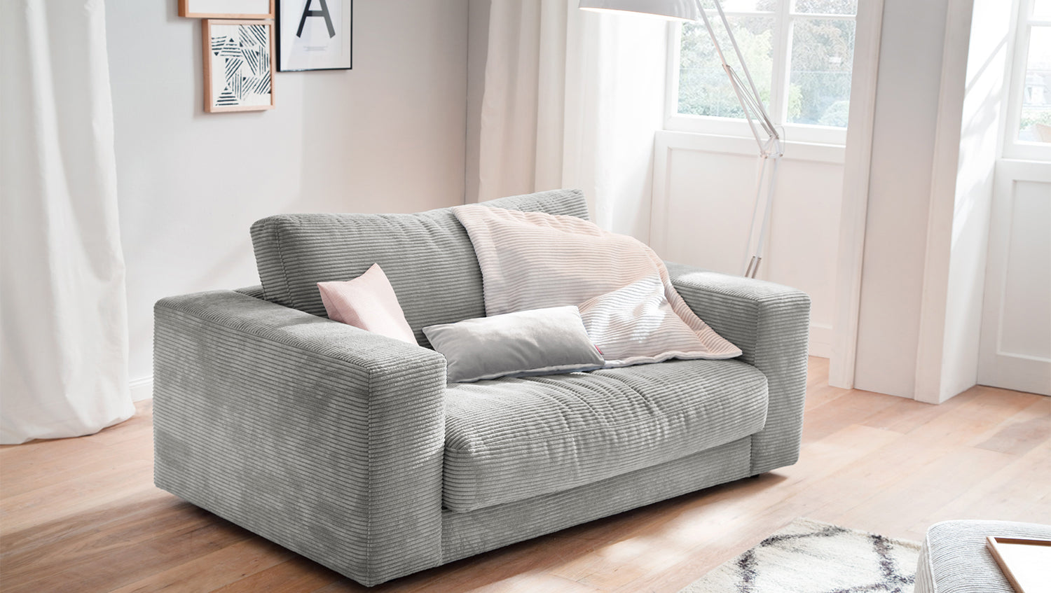 KAWOLA Doppelsessel MADELINE Loveseat Cord hellgrau
