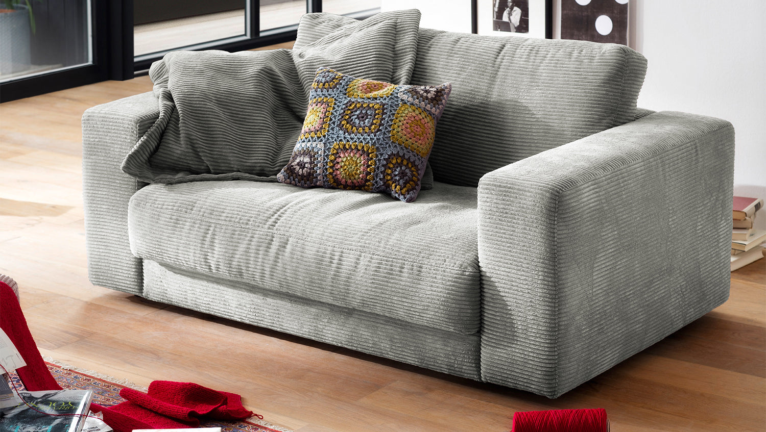 KAWOLA Doppelsessel MADELINE Loveseat Cord hellgrau