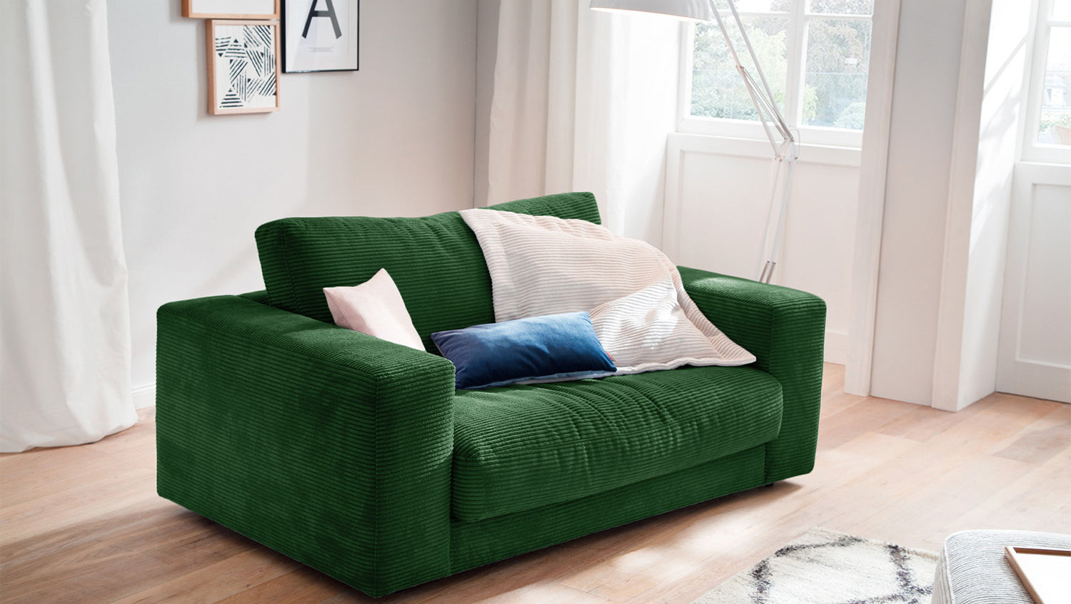 KAWOLA Doppelsessel MADELINE Loveseat Cord smaragd