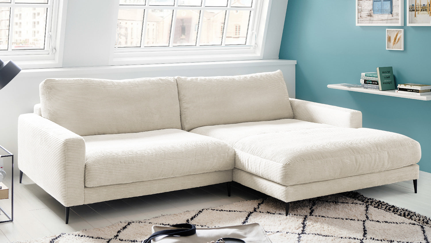 KAWOLA Ecksofa CARA Sofa Cord cremeweiß
