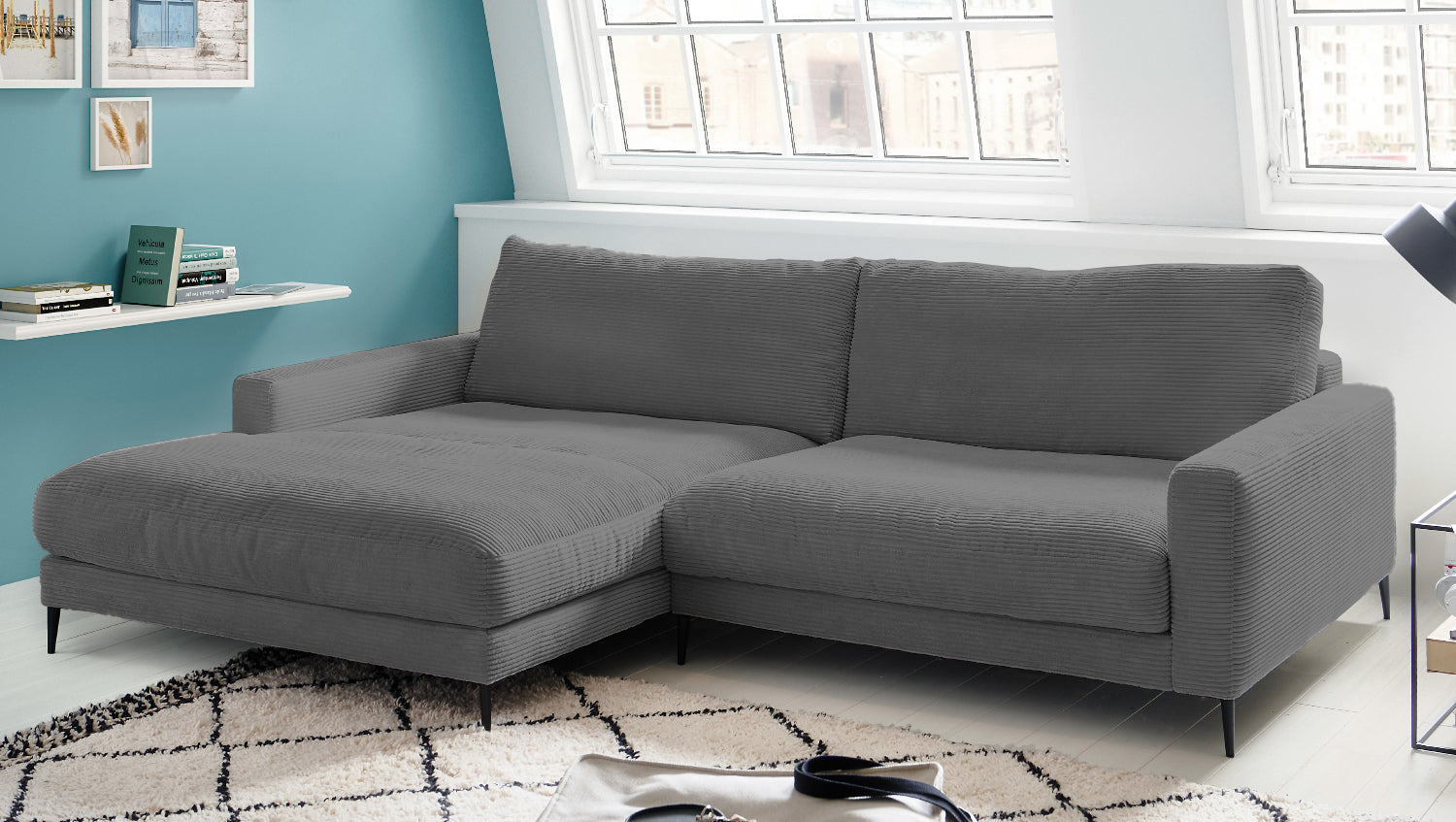 KAWOLA Ecksofa CARA Sofa Cord grau