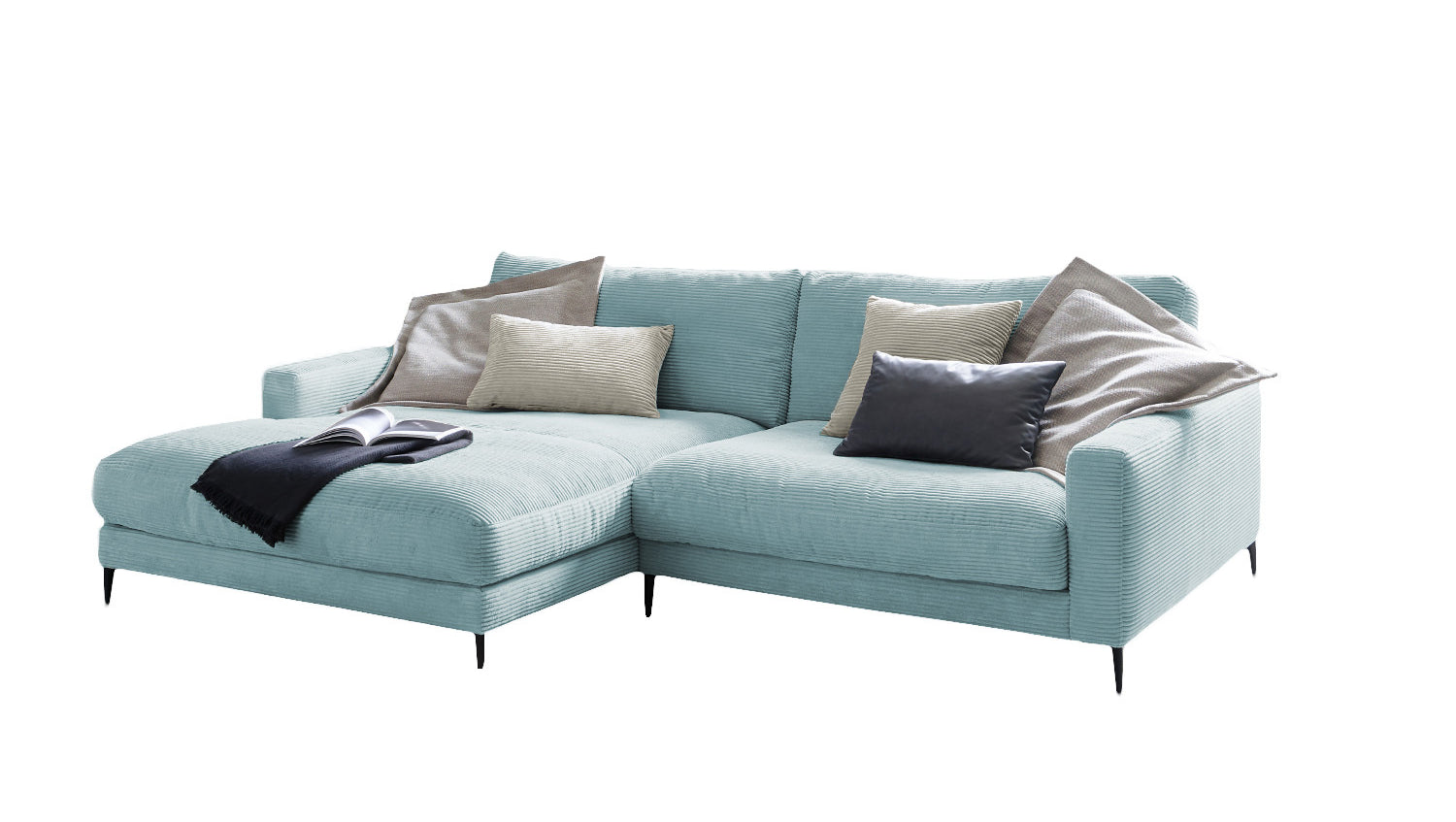 KAWOLA Ecksofa CARA Sofa Cord hellblau