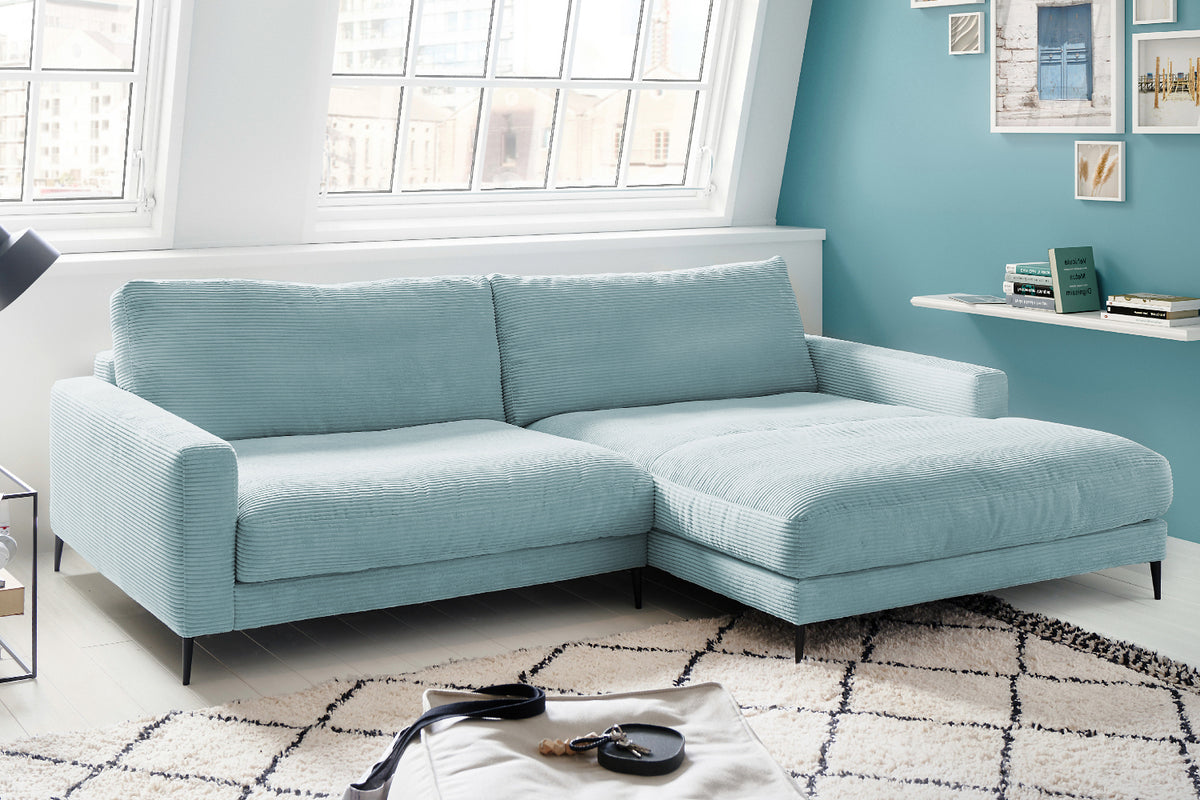 KAWOLA Ecksofa CARA Sofa Cord hellblau