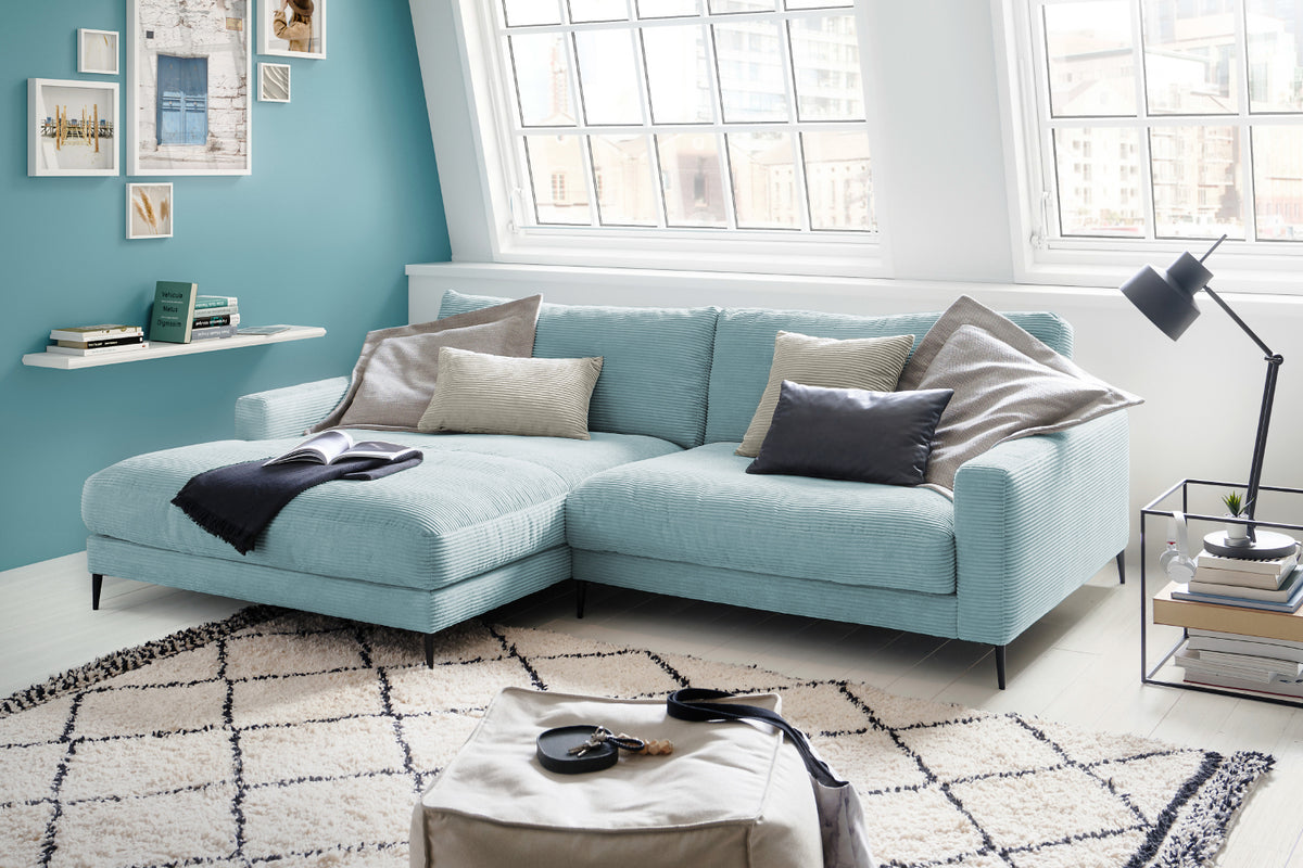 KAWOLA Ecksofa CARA Sofa Cord hellblau, Links
