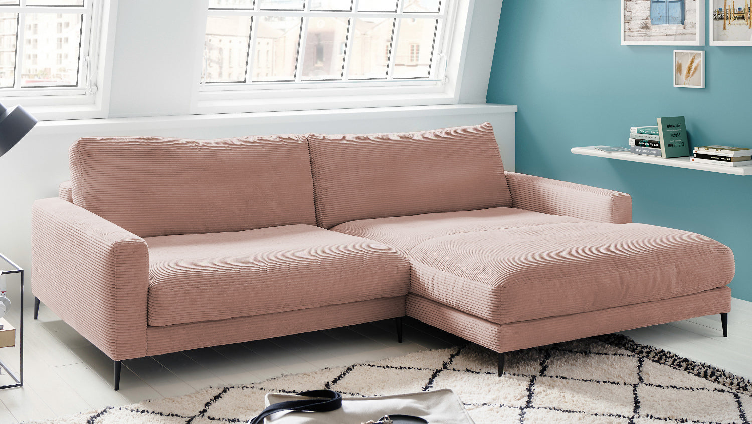 KAWOLA Ecksofa CARA Sofa Cord rosa