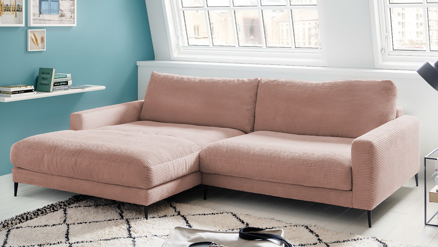 KAWOLA Ecksofa CARA Sofa Cord rosa