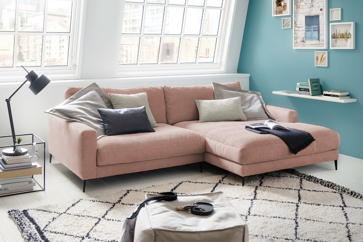 KAWOLA Ecksofa CARA Sofa Cord rosa, Rechts