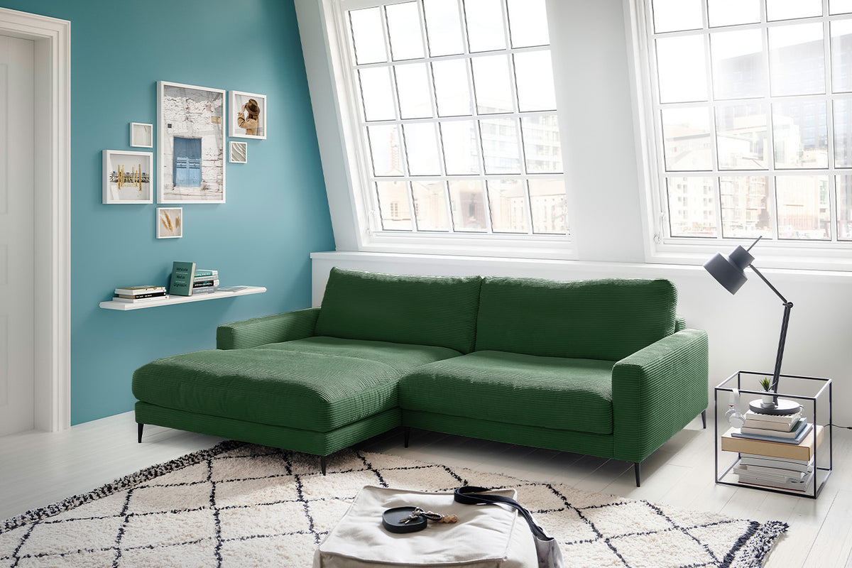 KAWOLA Ecksofa CARA Sofa Cord smaragd