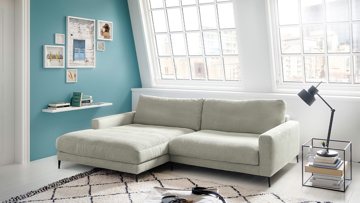 KAWOLA Ecksofa CARA Sofa Cord steingrau