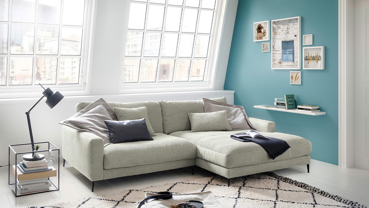 KAWOLA Ecksofa CARA Sofa Cord steingrau, Rechts