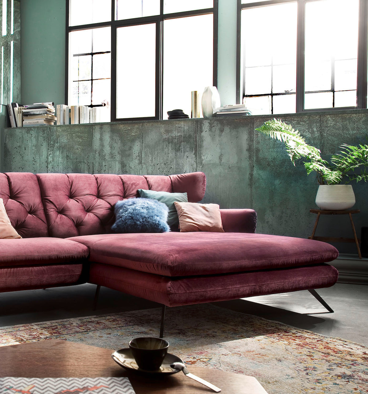 KAWOLA Ecksofa CHARME Sofa mit Longchair rechts Velvet purple