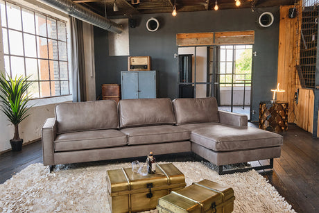KAWOLA Ecksofa VILNIUS 3-Sitzer mit Longchair Lederfaserstoff anthrazit, Rechts