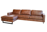 KAWOLA Ecksofa VILNIUS 3-Sitzer mit Longchair Lederfaserstoff cognac