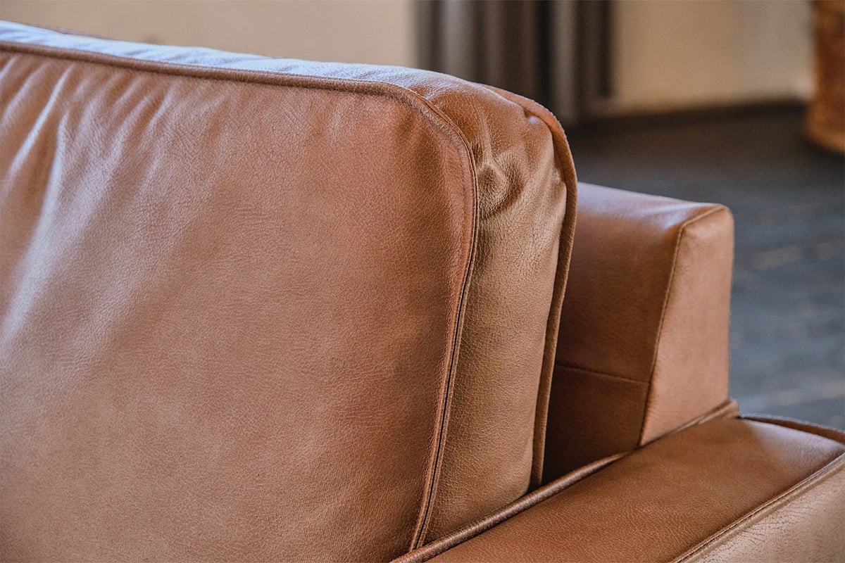 KAWOLA Ecksofa VILNIUS 3-Sitzer mit Longchair Lederfaserstoff cognac