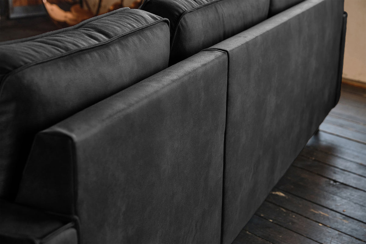 KAWOLA Ecksofa VILNIUS 3-Sitzer mit Longchair Lederfaserstoff schwarz