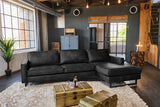 KAWOLA Ecksofa VILNIUS 3-Sitzer mit Longchair Lederfaserstoff schwarz, Rechts
