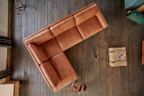 KAWOLA Ecksofa VILNIUS 3-Sitzer mit Recamiere Lederfaserstoff cognac