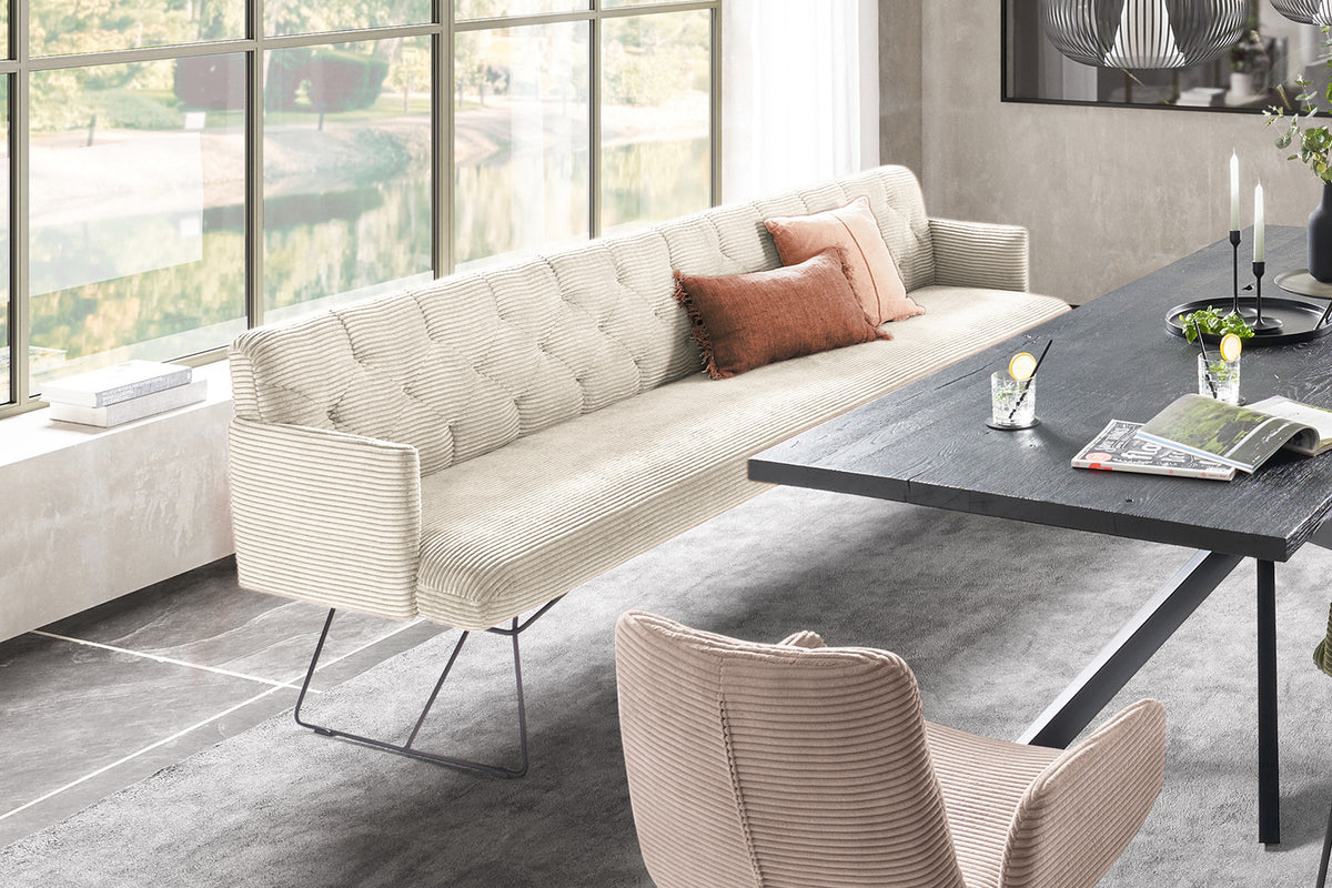 KAWOLA Esszimmerbank CHARME Cord cremeweiß, 3.5-Sitzer