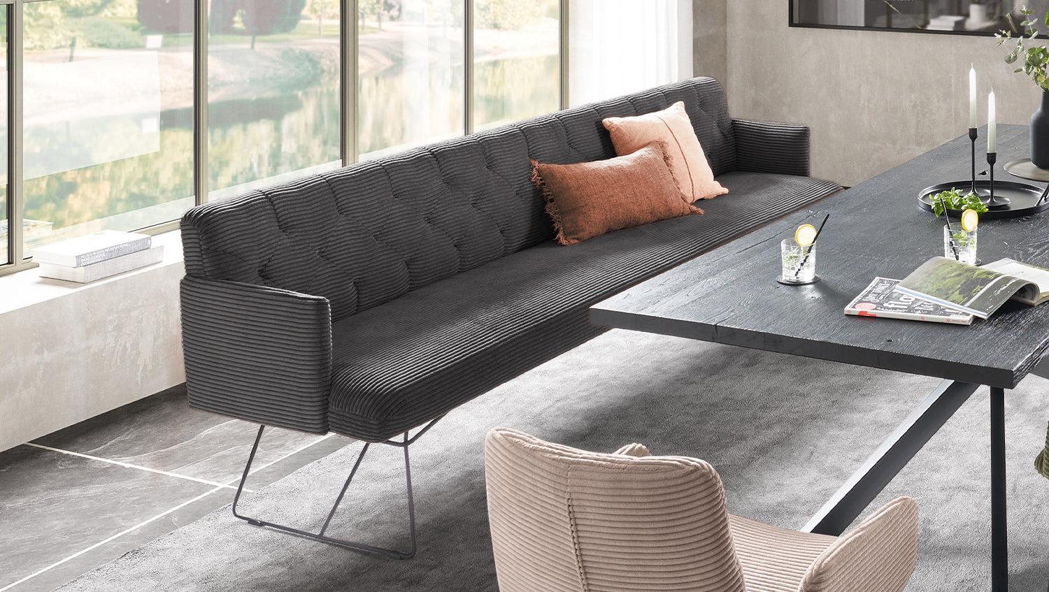 KAWOLA Esszimmerbank CHARME Cord grau, 3.5-Sitzer