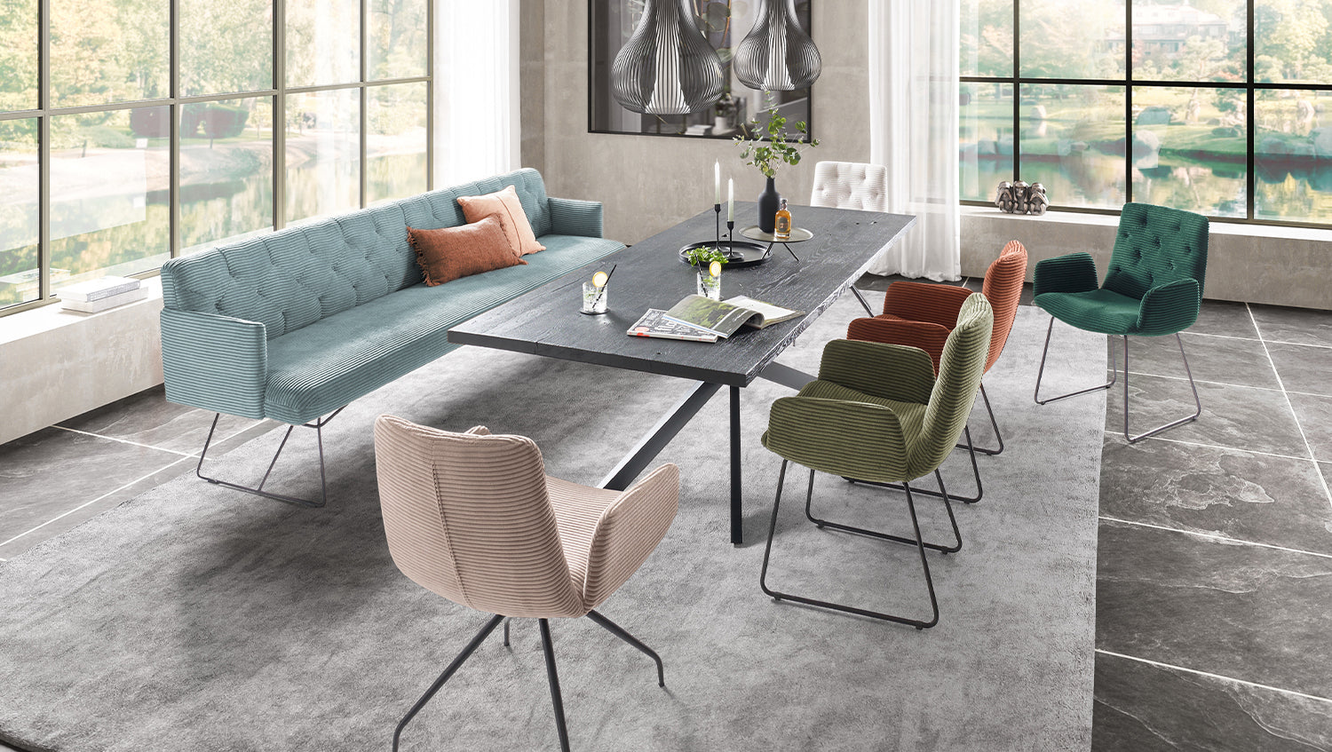 KAWOLA Esszimmerbank CHARME Cord hellblau