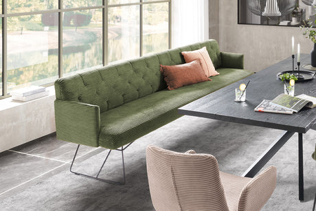 KAWOLA Esszimmerbank CHARME Cord olivgrün, 3-Sitzer