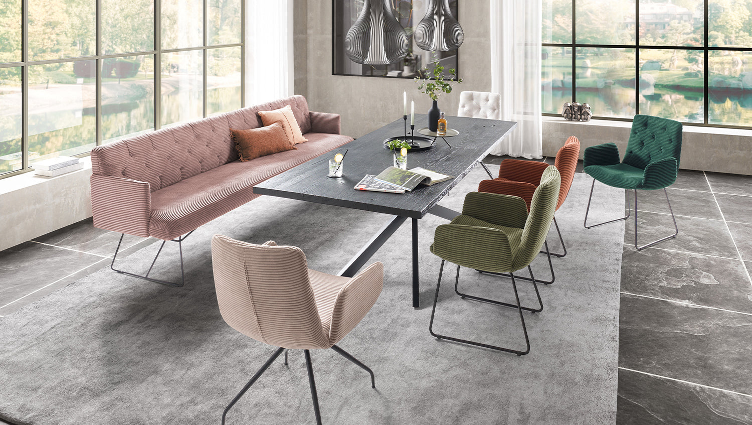 KAWOLA Esszimmerbank CHARME Cord rosa