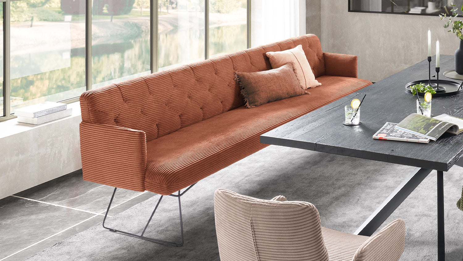 KAWOLA Esszimmerbank CHARME Cord rost, 4-Sitzer