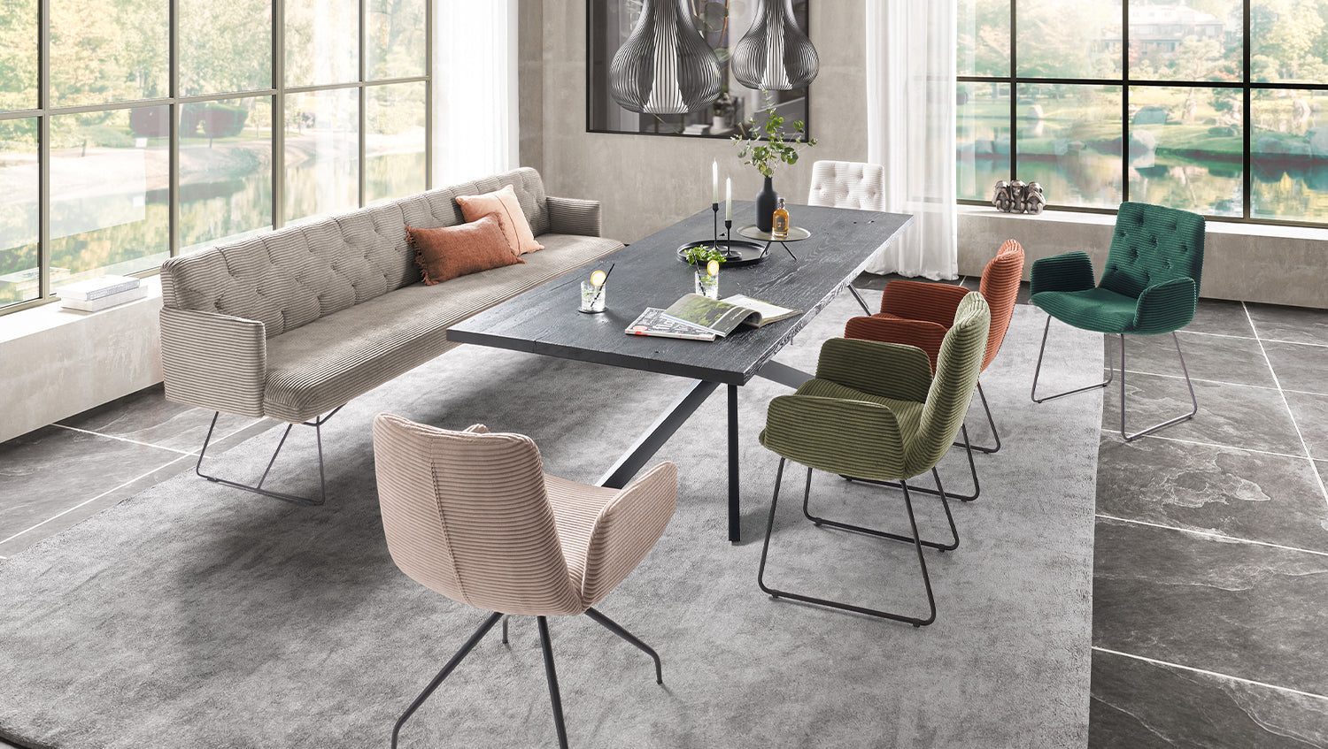 KAWOLA Esszimmerbank CHARME Cord steingrau