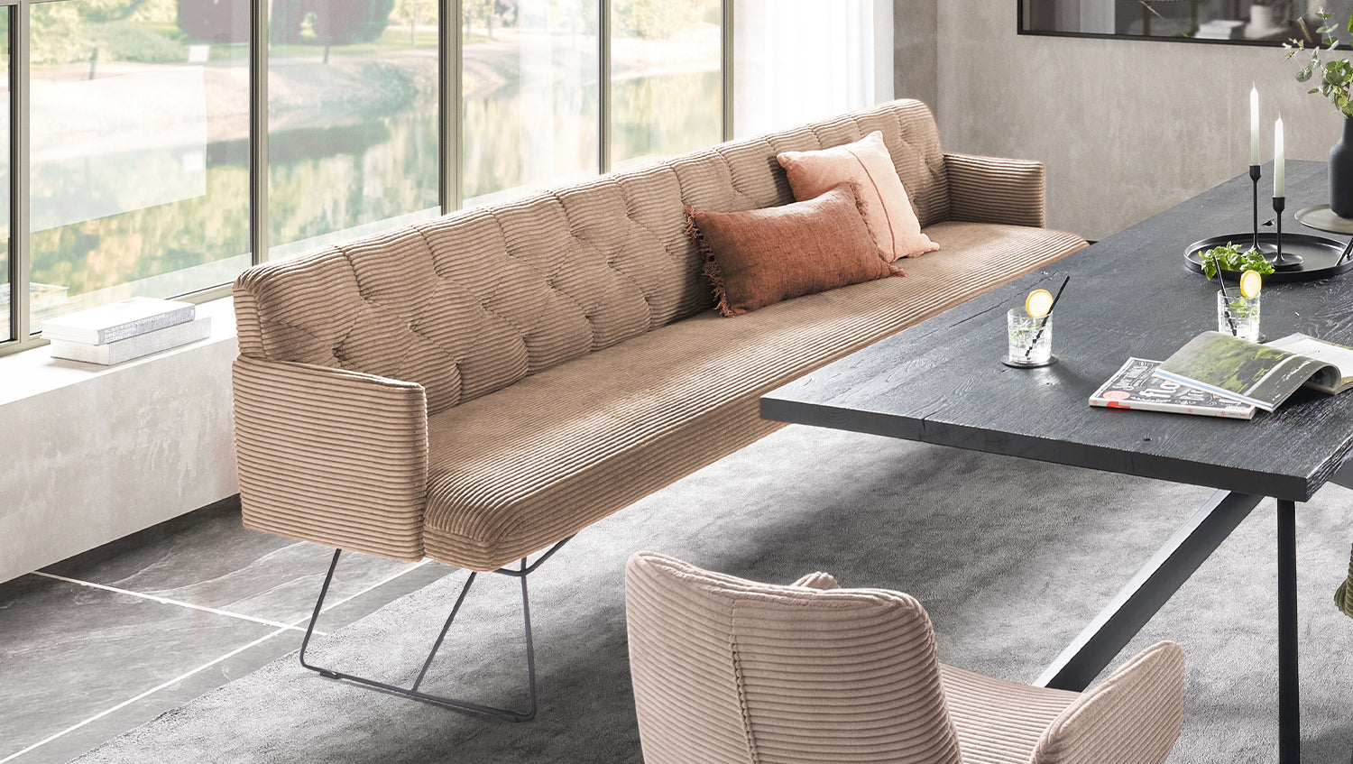 KAWOLA Esszimmerbank CHARME Cord taupe, 5-Sitzer