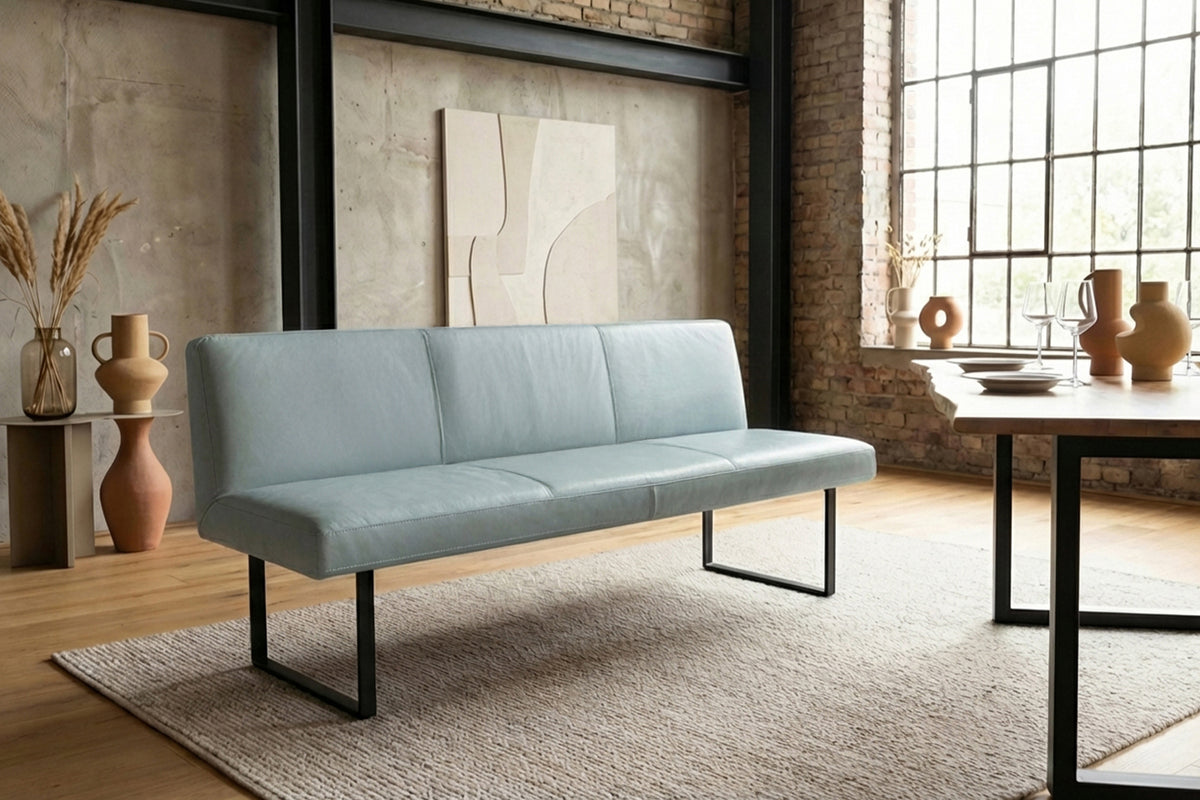 KAWOLA Esszimmerbank ELEEN Leder hellblau, 3-Sitzer, 223 x 69