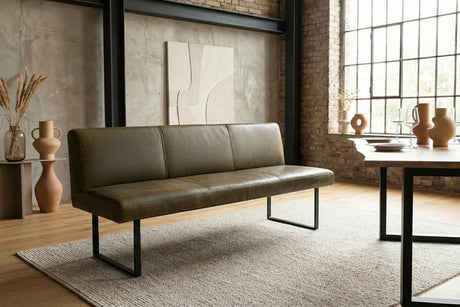 KAWOLA Esszimmerbank ELEEN Leder olivgrün, 3-Sitzer, 223 x 69
