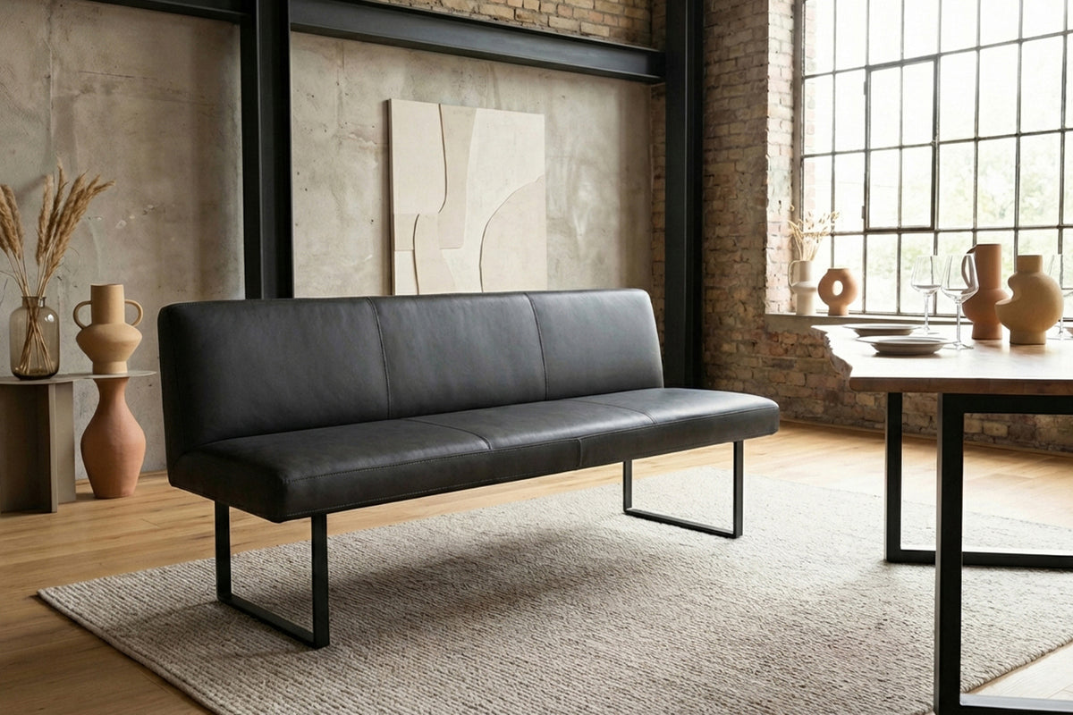 KAWOLA Esszimmerbank ELEEN Leder schwarz, 3-Sitzer, 243 x 69