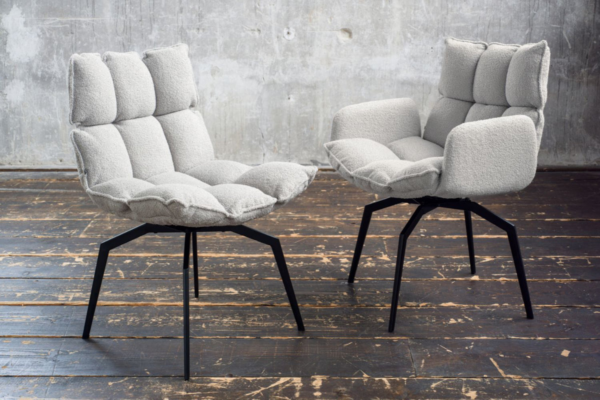 KAWOLA Esszimmerstuhl BARO Drehstuhl mit Armlehnen Stoff weiß
