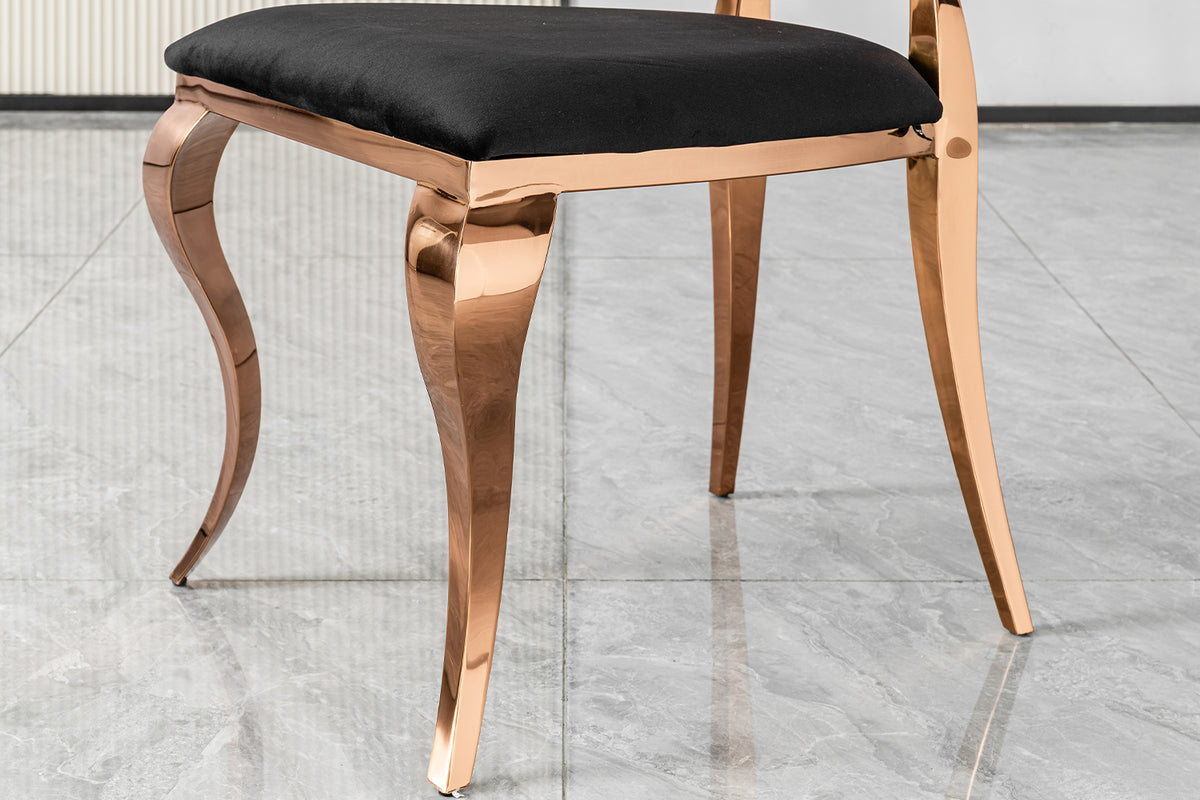 KAWOLA Esszimmerstuhl LINDA Barock rosé gold Velvet schwarz