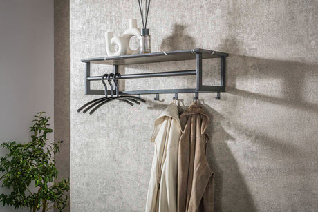 KAWOLA Garderobe SESTA Kunststoff Keramikoptik Hutablage 6 Haken grau