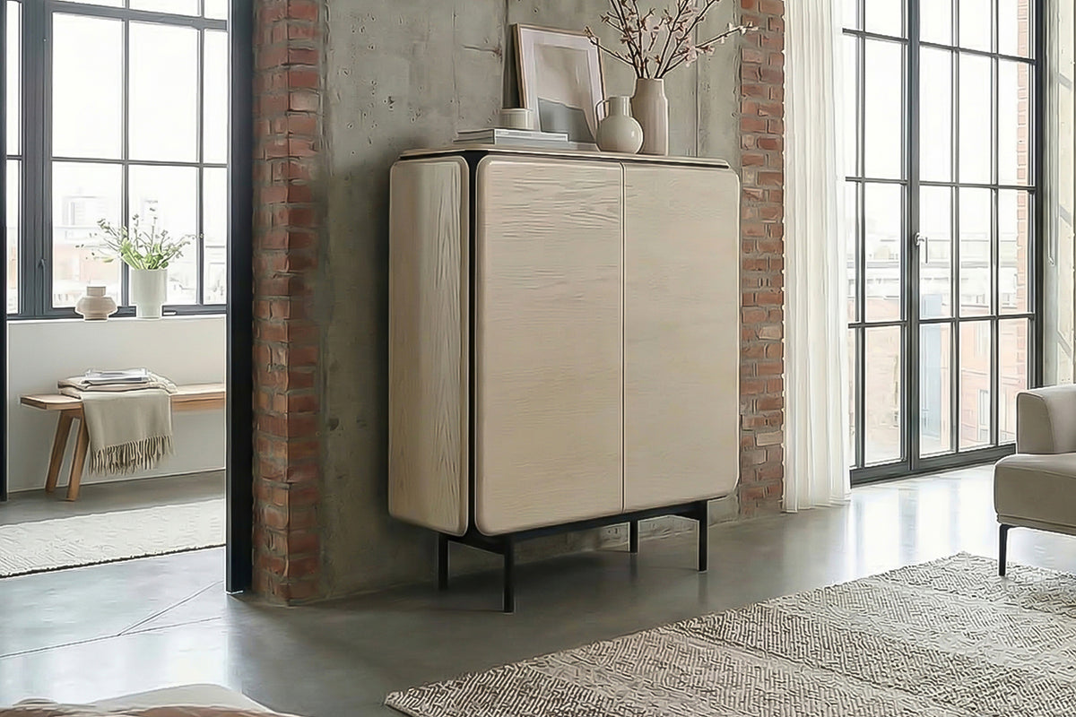 KAWOLA Highboard AVRIL 2 Türen Eiche grau