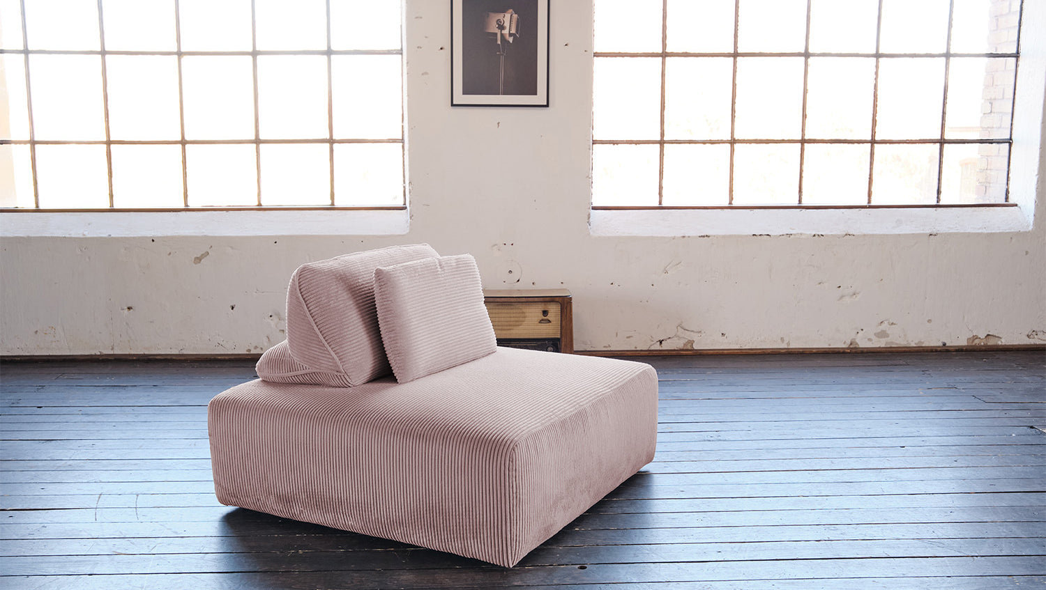 KAWOLA Hocker WIOLO SOFT Polsterhocker mit Rückenkissen Cord rosa