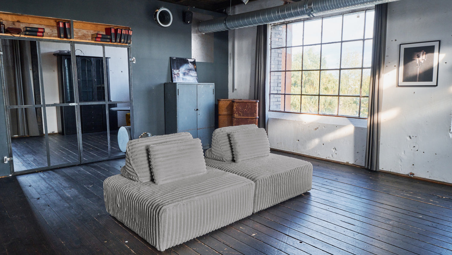 KAWOLA Modulsofa WIOLO SOFT 2 Module 2 Rückenkissen Weicher Breitcord grau