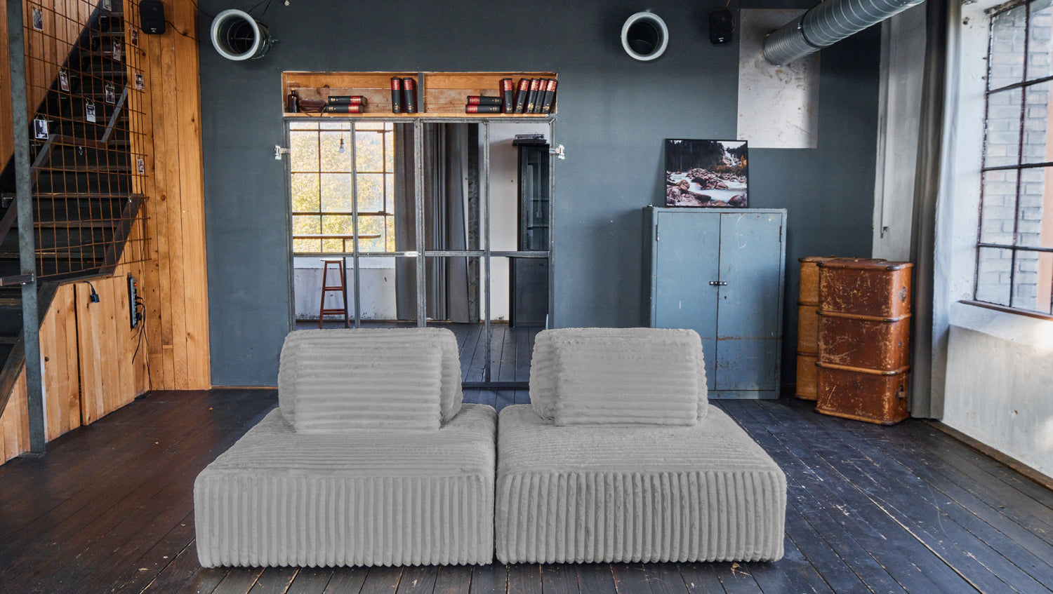 KAWOLA Modulsofa WIOLO SOFT 2 Module 2 Rückenkissen Weicher Breitcord grau
