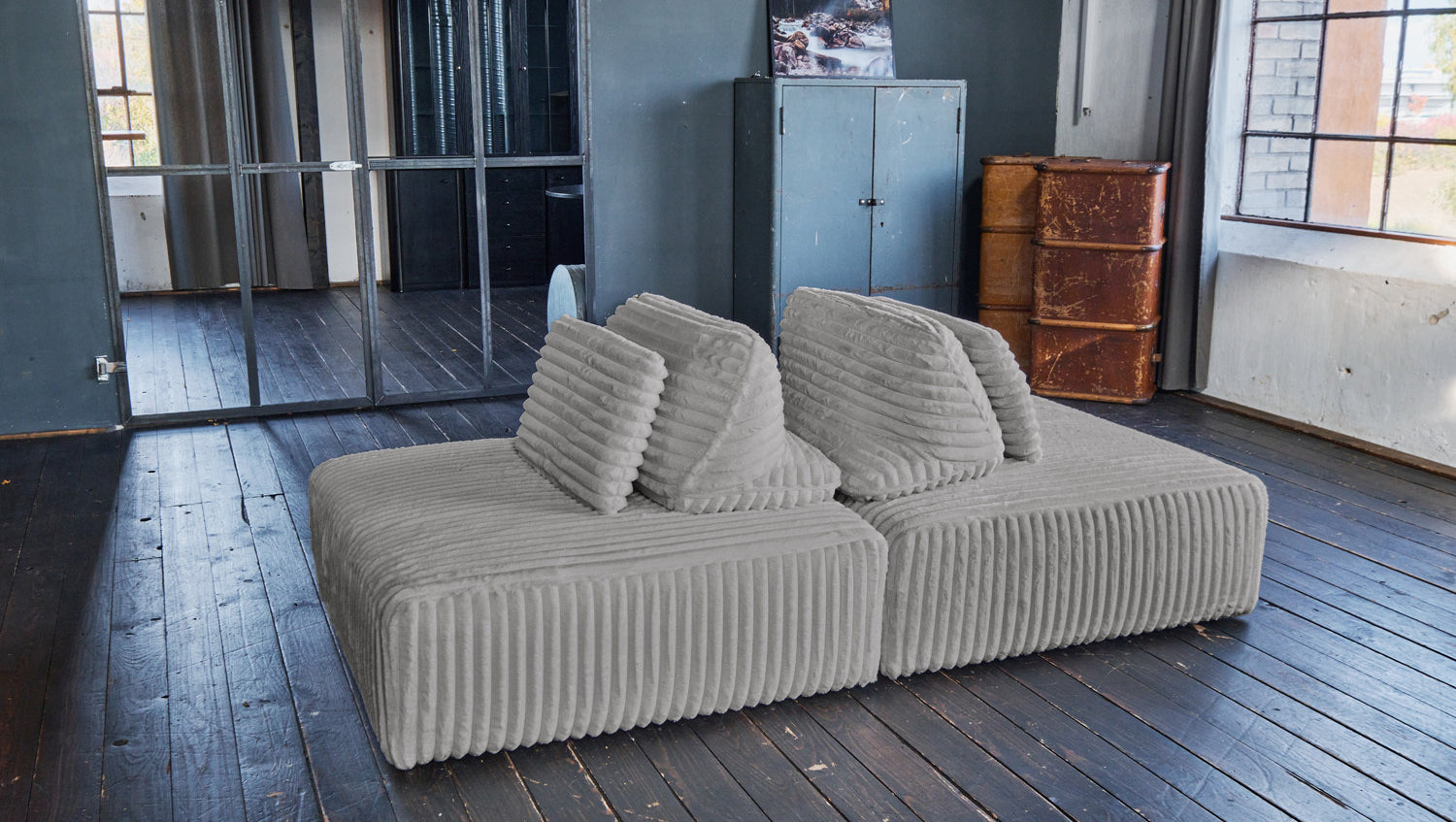 KAWOLA Modulsofa WIOLO SOFT 2 Module 2 Rückenkissen Weicher Breitcord grau