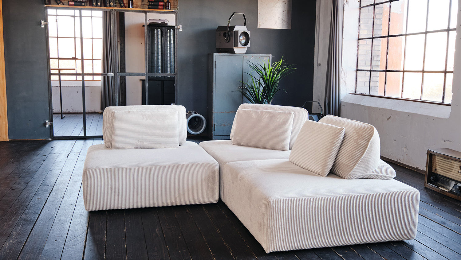 KAWOLA Modulsofa WIOLO SOFT 3 Module 3 Rückenkissen Cord cremeweiß